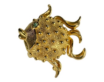 Puffer Fish Brooch Contains Solid Perfume  Vintage Figural Costume Jewelry