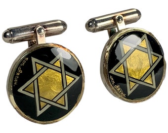 Sterling Enamel Cufflinks Six Pointed Star/Star of David Design