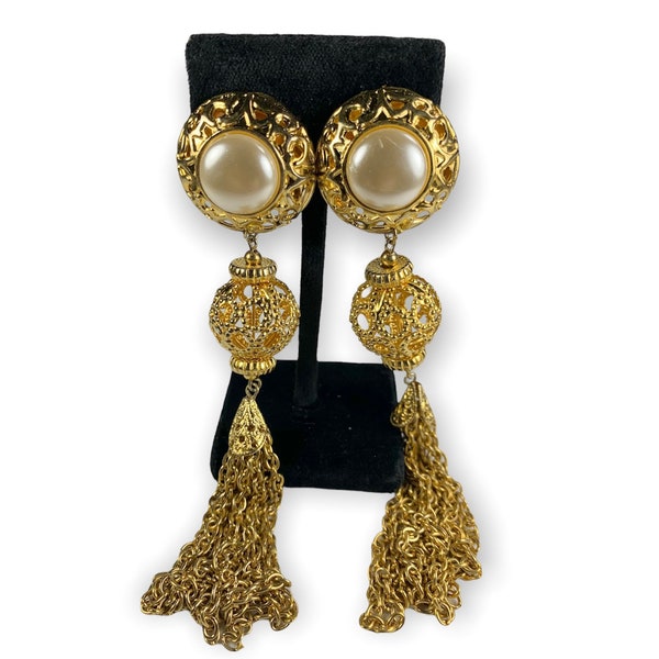 Fashion Earrings Long Chain Drops Filigree Ball Beads Shoulder Dusters
