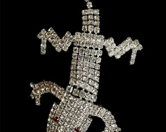 Brilliant Rhinestone Lizard Brooch Sparkly Figural Critter Pin