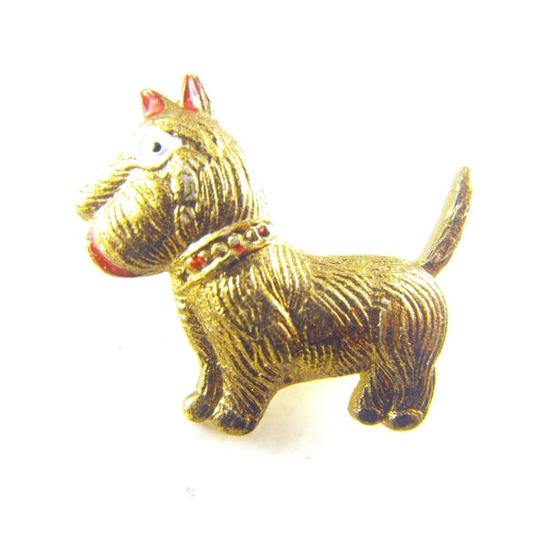 Vintage Dog Pin Stamped Brass Polychrome Paint