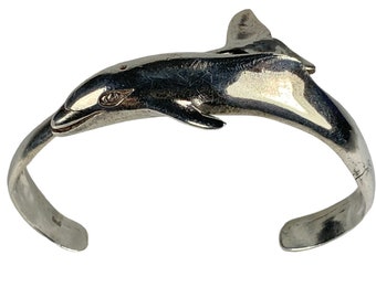 Sterling Dolphin Bracelet Classic Cuff Style 1970s Beauty