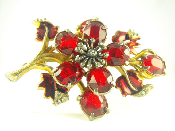 Vibrant Red Flower Brooch Enameled Pot Metal Beaut