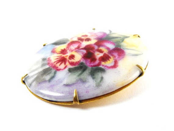 Victorian Brooch Hand Painted Porcelaine Pansies … - image 8