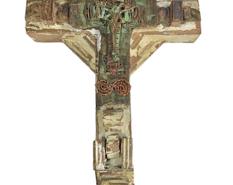 Crucifix Wall Mount Mexican Folk Art Religious Iconography Piece
