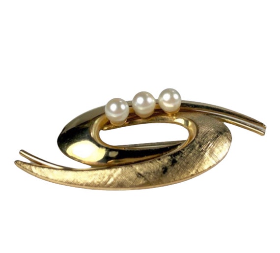 Cultured Pearl Brooch 12kgf Mid Century Mod Pearl… - image 2