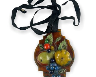 Celluloid Pendant Necklace Hand Tinted Fruits And Veggies Early Plastics Collectible