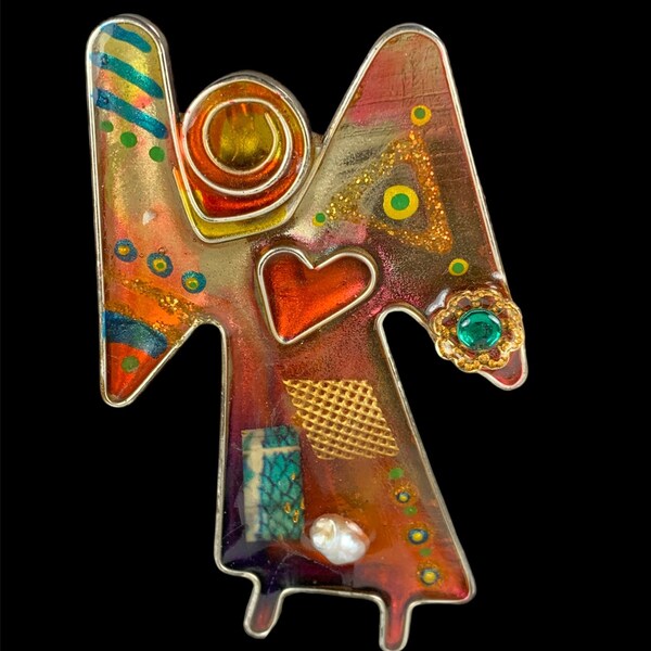 Artisan Angel Brooch Whimsical Stained Glass Style