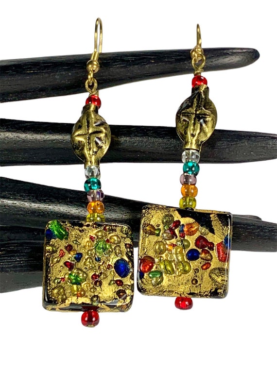 Venetian Glass Bead Earrings Vintage 80s On Origi… - image 5