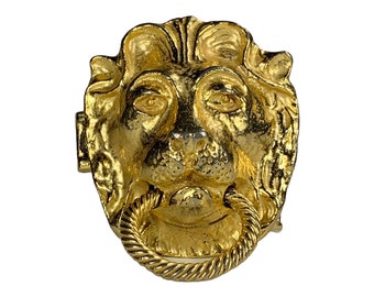 Golden Lions Head Buckle Signed Mimi D 1973