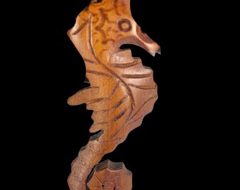 Carved Wood Seahorse Brooch Beach Party Style Vintage Figural Jewelry