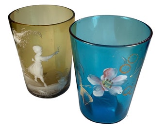 Painted Enamel Glassware Turn of the Century Vintage To Antique