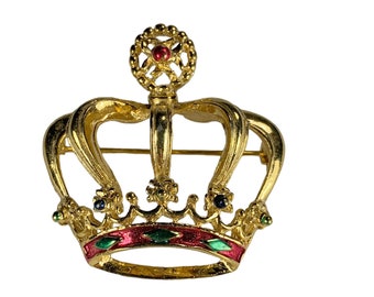 Vintage Crown Brooch Dimensional Figural Jewelry