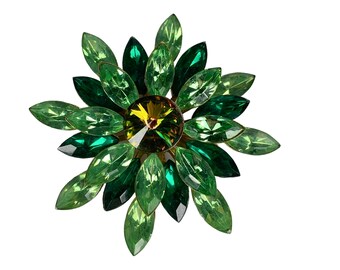 Rhinestone Brooch Beautiful Shades Of Green Prismatic Rovoli Center