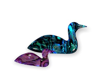 Abalone Shell Loons Vintage Figural Bird Pins Dyed Carved Shells