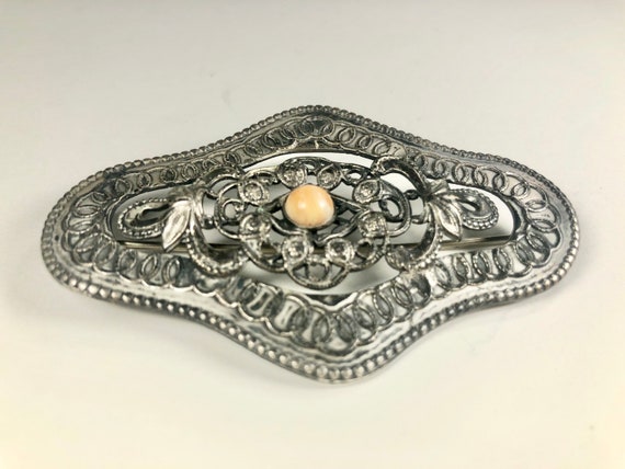 Victorian Revival Sash Pin Coral Tone Bead Gunmet… - image 7