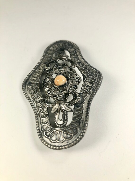 Victorian Revival Sash Pin Coral Tone Bead Gunmet… - image 8