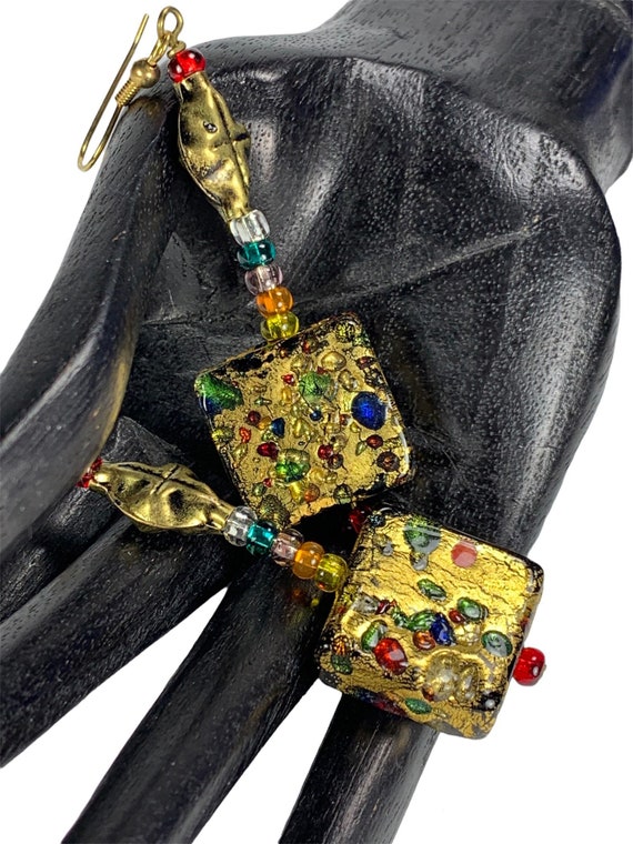 Venetian Glass Bead Earrings Vintage 80s On Origi… - image 8