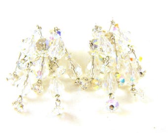 Sherman Earrings Clear Crystal Cha Cha's Clip On Style Danglers Fun Flirty High End Designer Signed Vintage