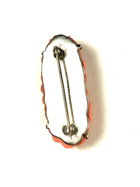 Celluloid Chrysanthemums Brooch Coral Colors Open… - image 4