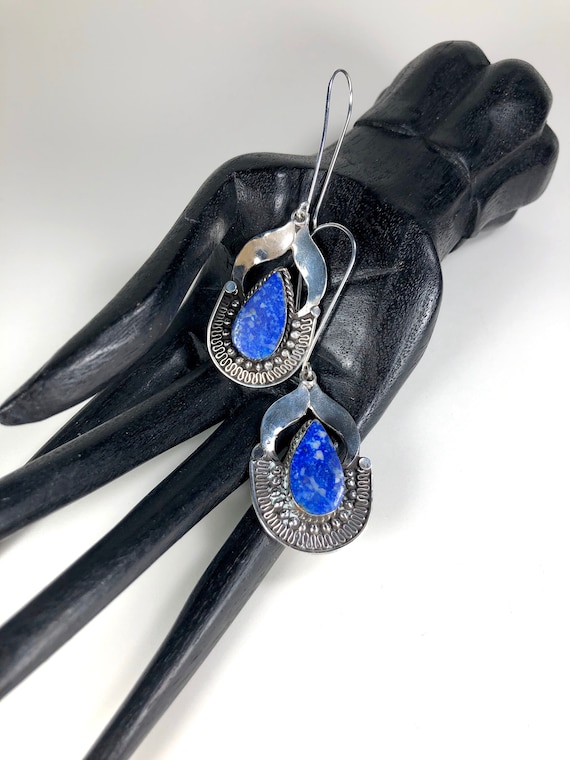 Sterling Sodalite Earrings Boho Hippie Chic Vintag