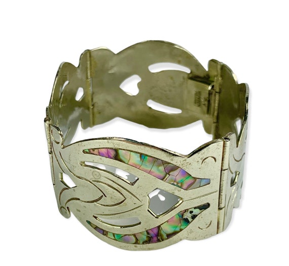 Vintage Taxco Sterling Bracelet Abalone Inlay Stamped… Gem