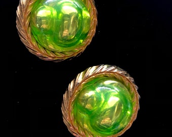 Electric Green Jelly Mold Earrings Space Age Clip Backs