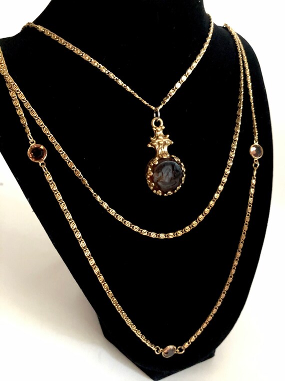 Goldette Intaglio Cameo Multi Chain Necklace