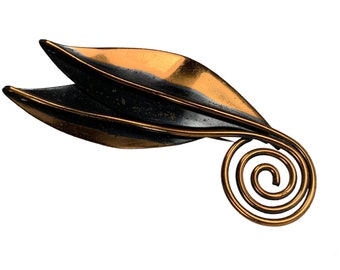 Copper Leaf Brooch Spiral Stem Design Large And Lovely