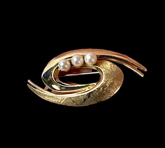 Cultured Pearl Brooch 12kgf Mid Century Mod Pearl… - image 1