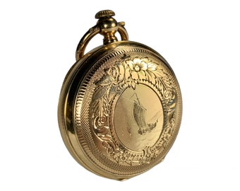 14k Pocket Watch Hunter’s Cased Key Wound Swiss Movement Ctn Charpier Chaux de Fonds