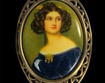 Portrait Cameo Brooch Vintage Costume Jewelry Victorian Revival Style