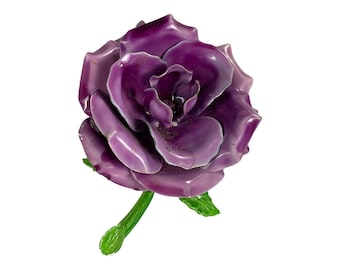 Purple Rose Brooch Large Vintage Enamelware Flower
