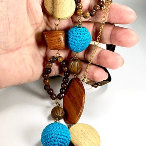 M. Haskell Necklace 1980s 90s New With Tags Wood Fabric Ceramic Beads Long Chain Style image 3