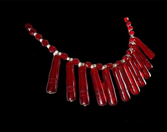 Red and White Glass Necklace Long Tapered Batons for the Bib White and Red Spacers