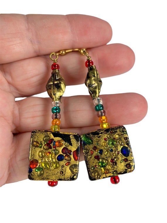 Venetian Glass Bead Earrings Vintage 80s On Origi… - image 7
