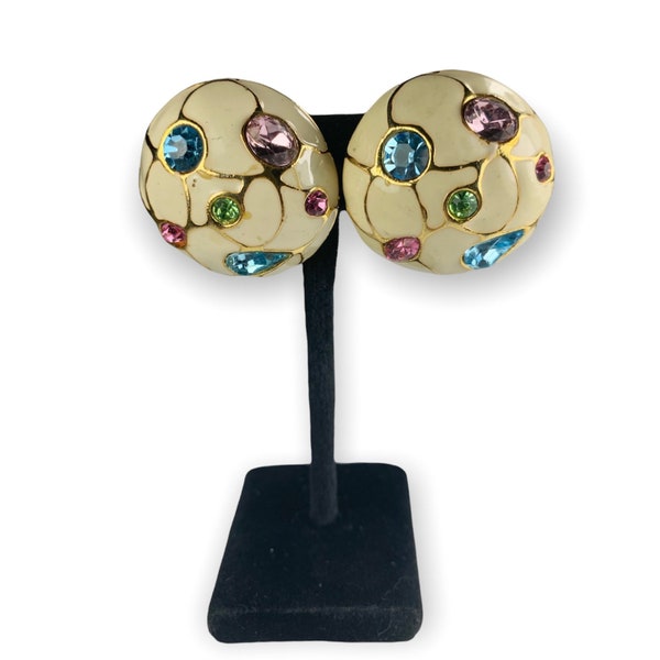 Enamel Clip Earrings Bright Color Tone Stones Very Good Quality Make