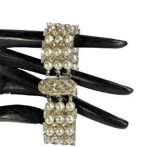 Exquisite Rhinestone Bracelet Costume Pearls Champagne Accents Bejeweled Clasp image 7