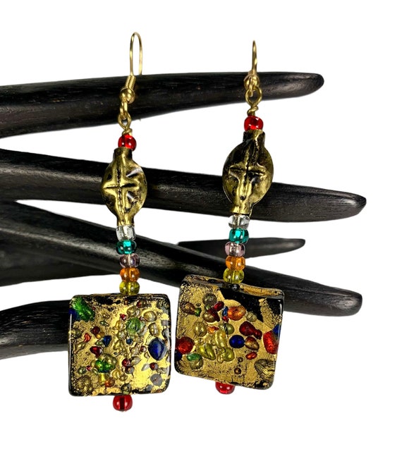 Venetian Glass Bead Earrings Vintage 80s On Origi… - image 9