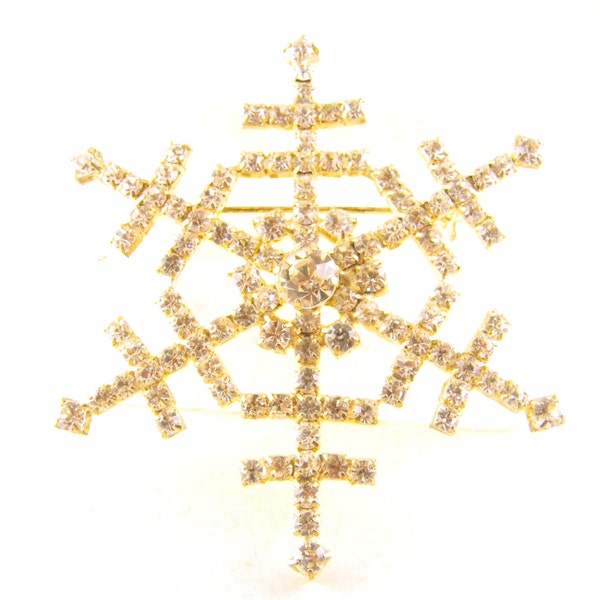 Rhinestone Snowflake Brooch Pin Or Pendant Convertible Ice Clear Stones Fabulous Design Let It Snow