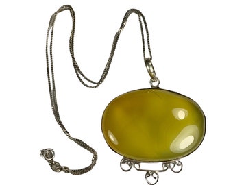 Large Gemstone Pendant Sterling Silver Chain and Mount Prehnite?