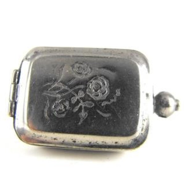 Collectible Chatelaine Piece Ink Stamp Box Engraved Roses