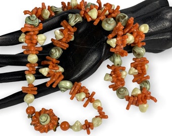 West Germany Necklace Shell And Molded Plastics Corals Signed