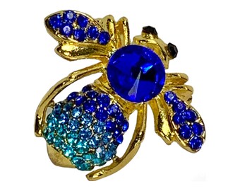 Jeweled Bee Brooch Three Tones Blue Bug Contemporary Vintage