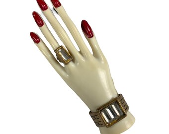 Celluloid Hand Brooch Wearing A Ring And Bracelet Rhinestone Accents