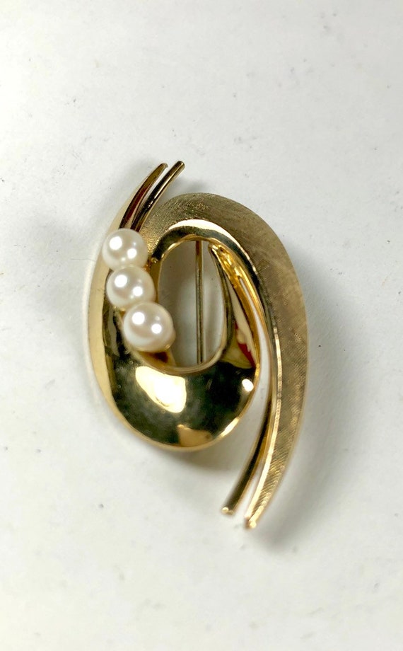 Cultured Pearl Brooch 12kgf Mid Century Mod Pearl… - image 10