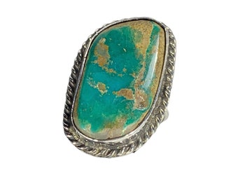 Turquoise Ring Sterling Band Vintage NA Beauty Possibly Pueblo Manassa