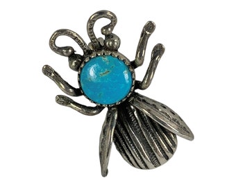 Sterling Turquoise Bug Pin On Original Card Sweet Petite Figural