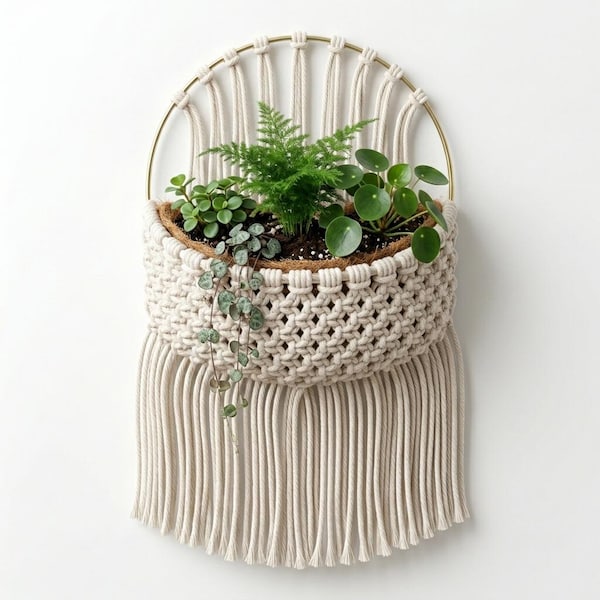 Boho Macrame Wall Basket Pattern PDF | DIY Hanging Wall Organizer Tutorial for Beginners | Modern Boho Home Decor