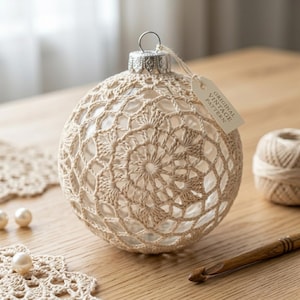 Schema PDF per uncinetto di una pallina di Natale in pizzo vintage, decorazione natalizia da collezione, ornamento all'uncinetto con filo, decorazione per l'albero, decorazione per le feste